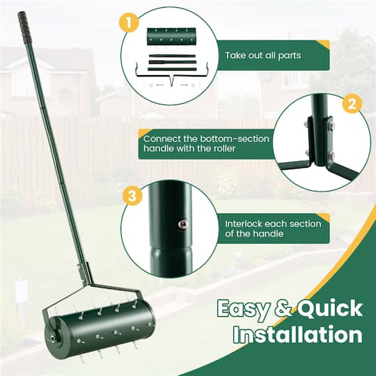 Costway 18" Heavy Duty Manual Rolling Lawn Aerator Tool with Handle